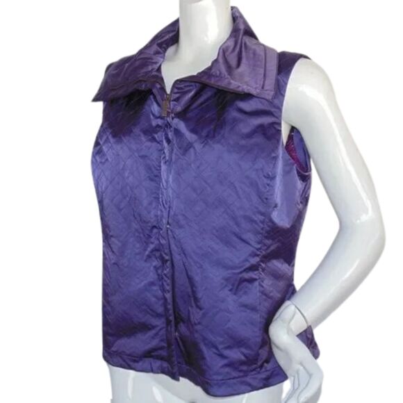 ST.JOHN SPORT Vest, L, Purple Quilted, Big Collar Zipper, Pockets - Picture 4 of 16